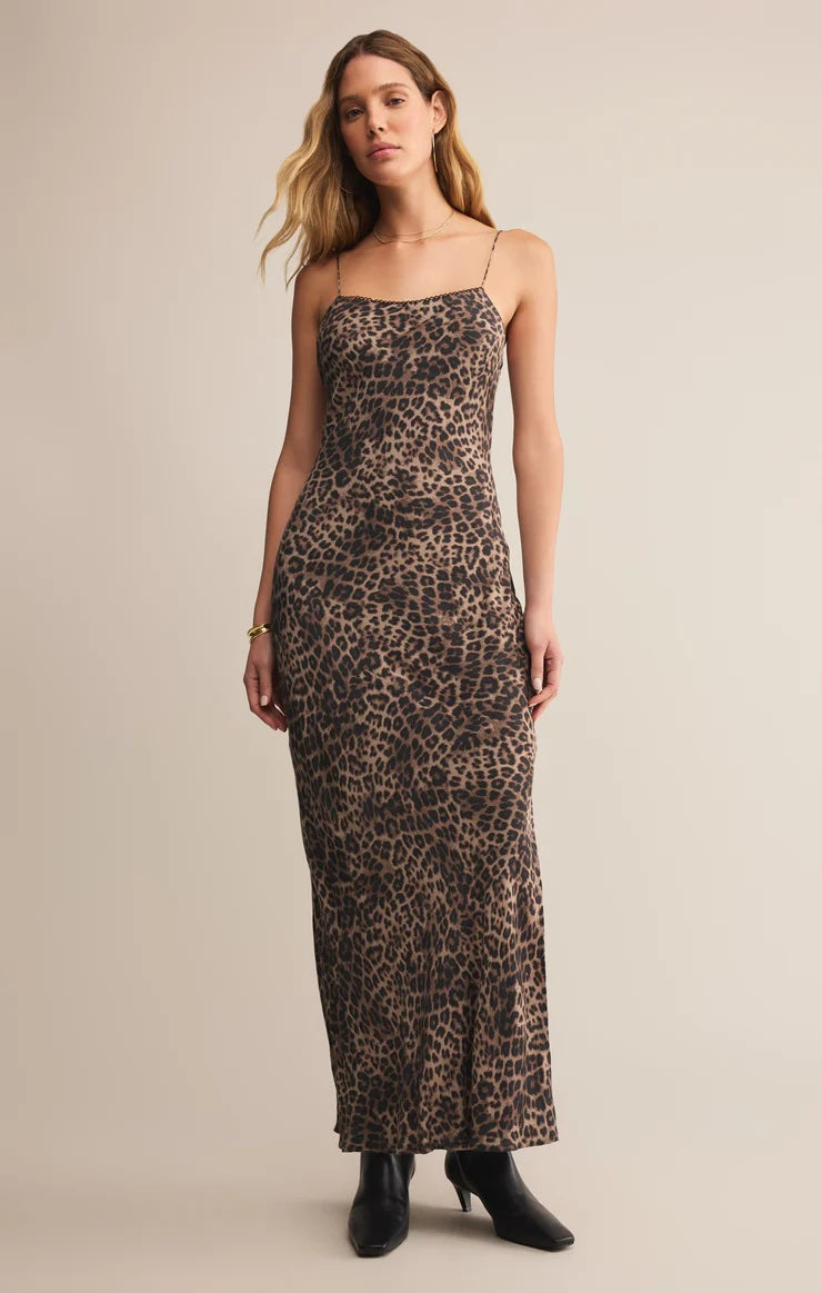 Cielo Leopard Midi Dress - L / Desert Tan Cielo Leopard Midi Dress - L / Desert Tan