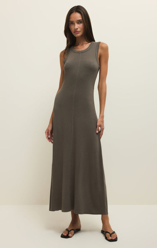 Linden Slub Rib Maxi Dress - Khaki Green