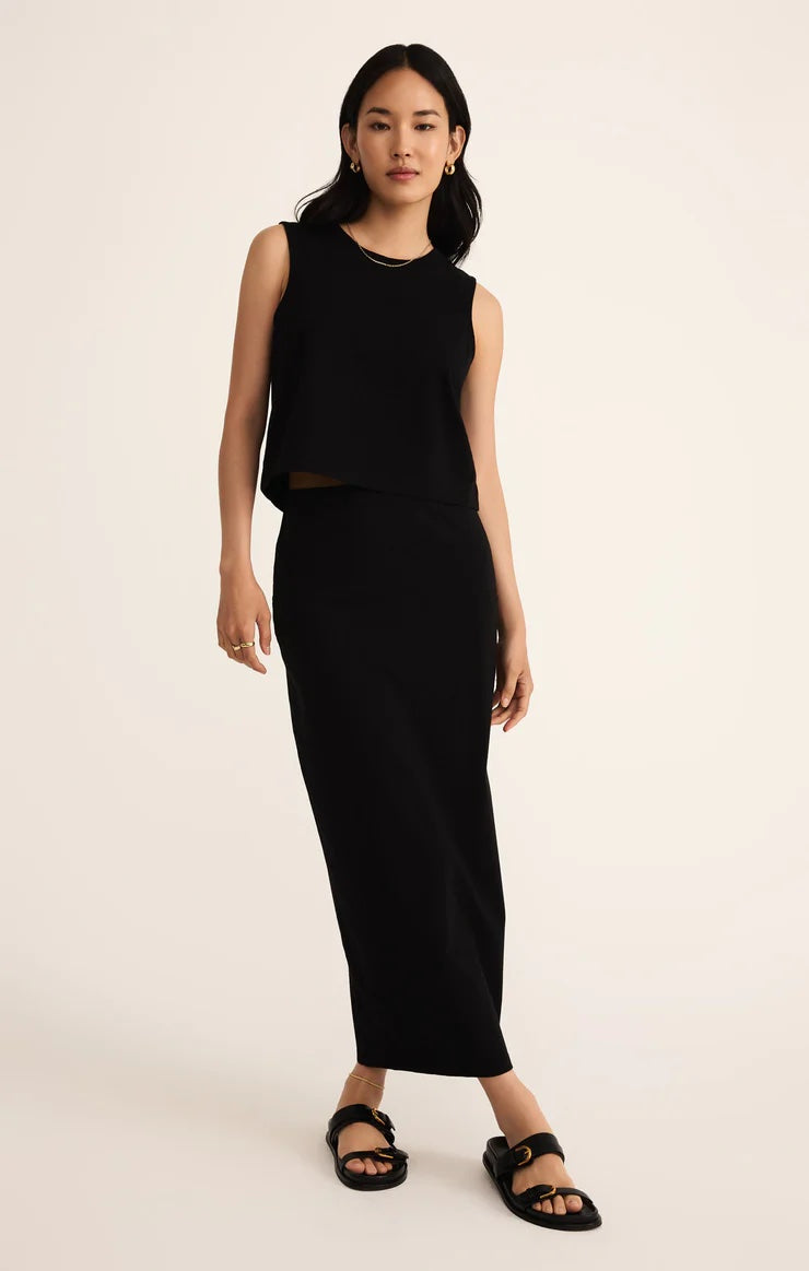 Z Supply Gail Midi Skirt | True Black, Designed in the USA