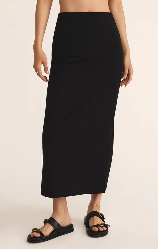 Z Supply Gail Midi Skirt | True Black, Designed in the USA