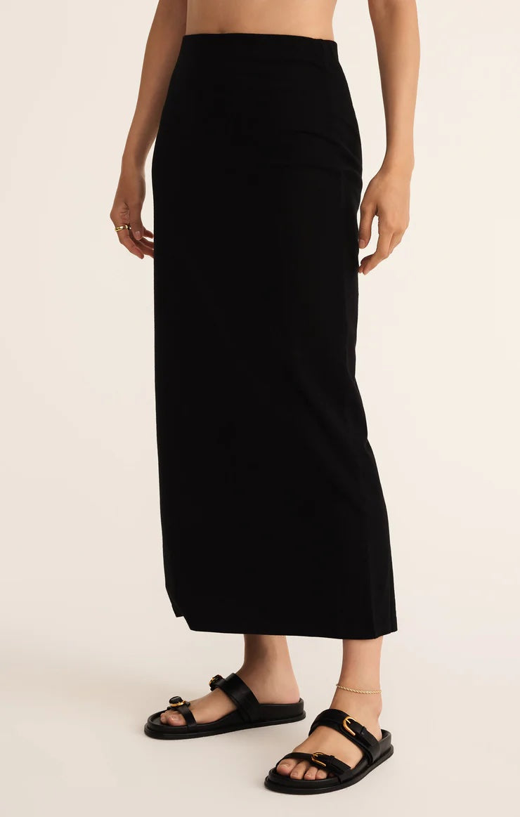 Z Supply Gail Midi Skirt | True Black, Designed in the USA