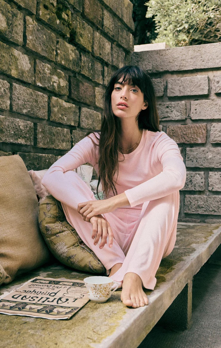 Z Supply Dawn Lux Rib Pant | Whisper Pink, Designed in the USA