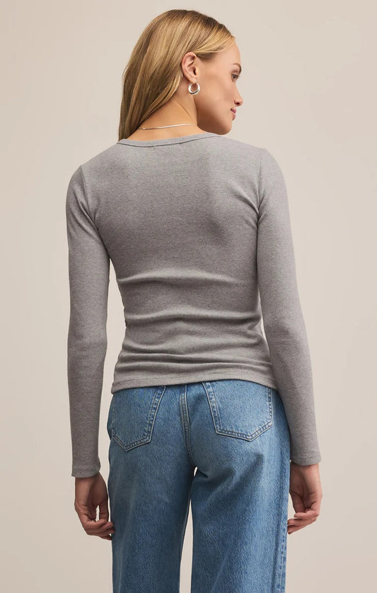 Stella Modal Rib Henley - Heather Grey
