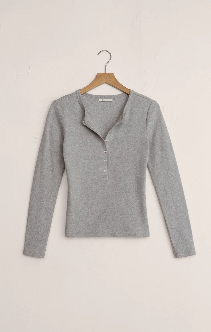 Stella Modal Rib Henley - Heather Grey