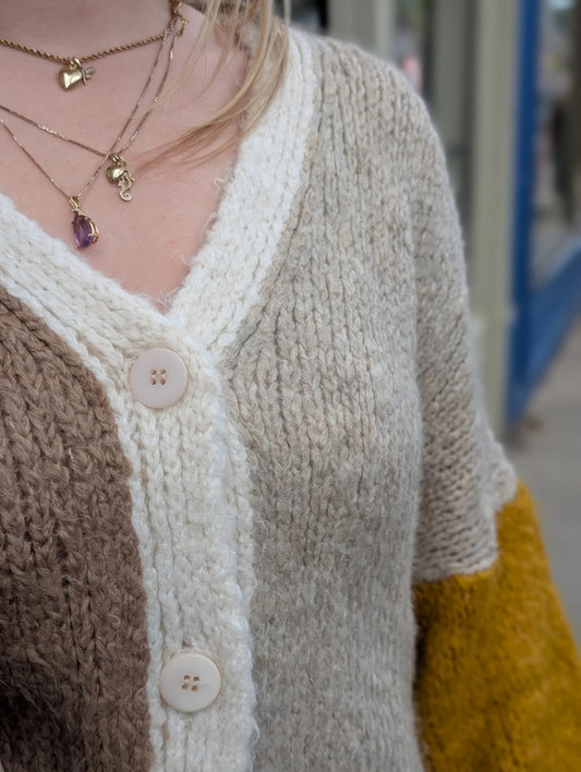 Knit Wool Cardigan - Tabac Combo