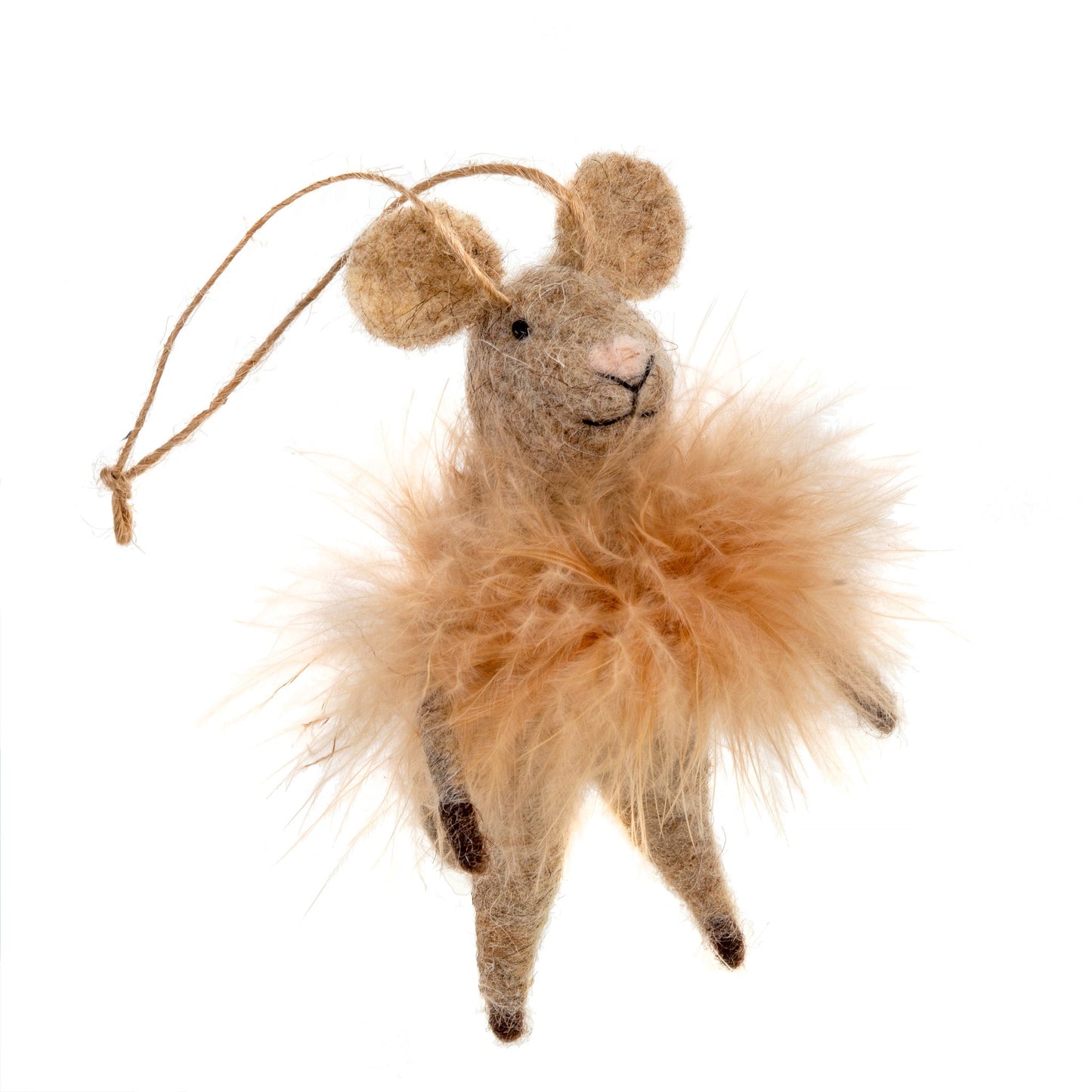 Mouse Ornament Fluffy Farah, Felted Wool & Wired Tail | Brown