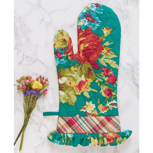 Cotton Oven Mitt - Cottage Rose Teal