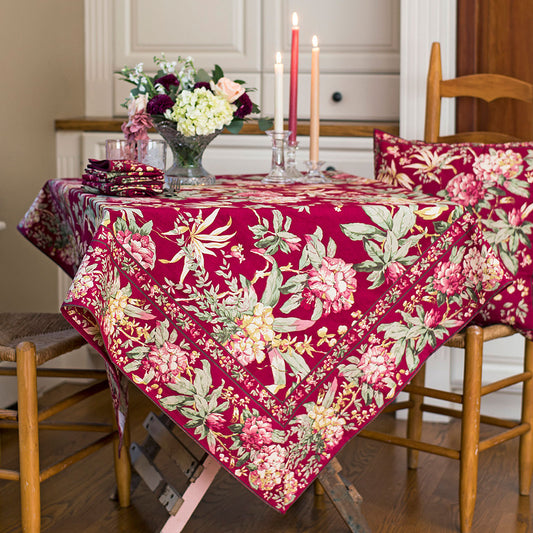 April Cornell Cotton Tablecloth | Cranberry Hydrangea, Designed Canada