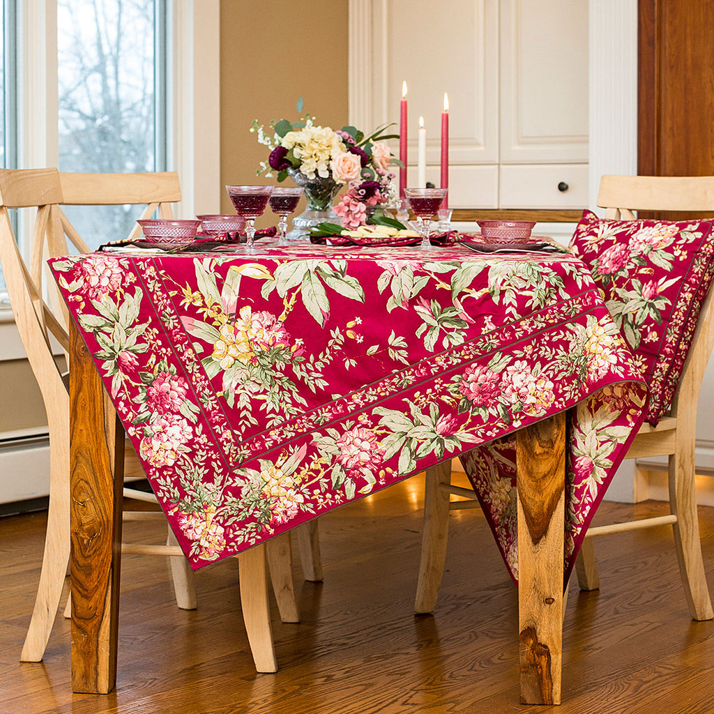 April Cornell Cotton Tablecloth | Cranberry Hydrangea, Designed Canada