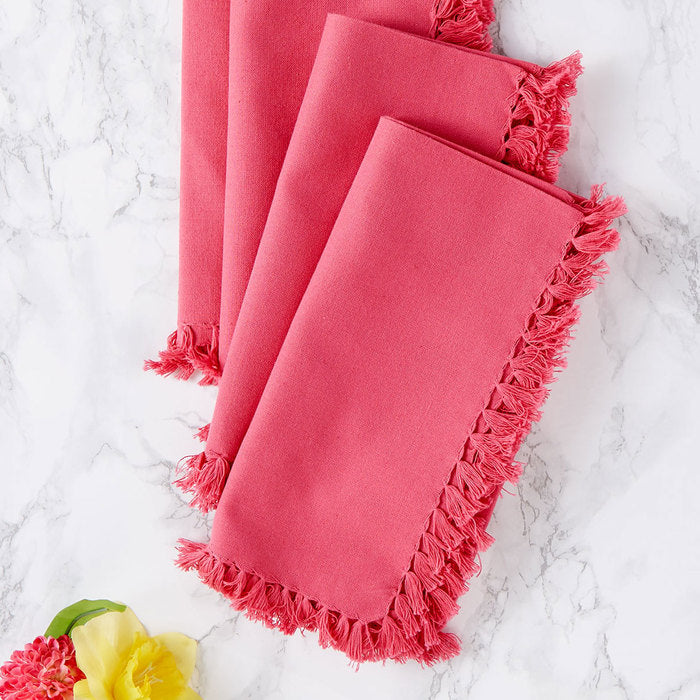 April Cornell Fringed Cotton Napkins Set of 4 Dark Pink