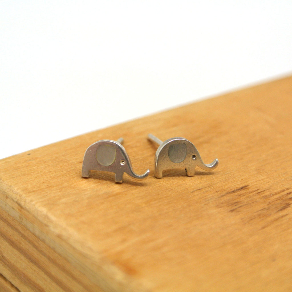twang and pearl sterling silver studs elephants shell grey