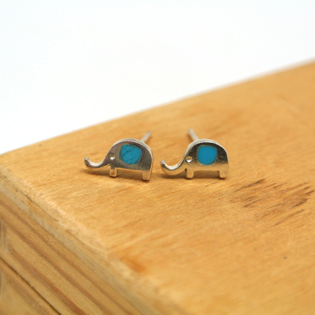 twang and pearl sterling silver studs elephants turquoise