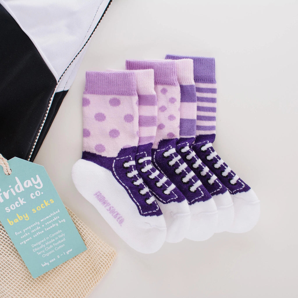 Friday Sock Co. Baby Mismatched Socks | Purple & Lilac Sneakers