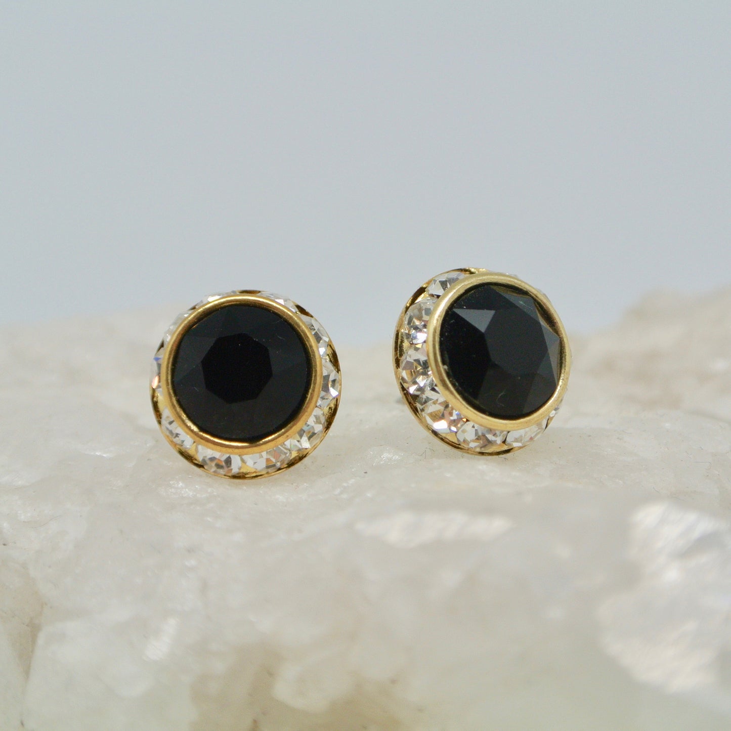 Handmade Stud Earrings - Opal Czech Glass With Crystals