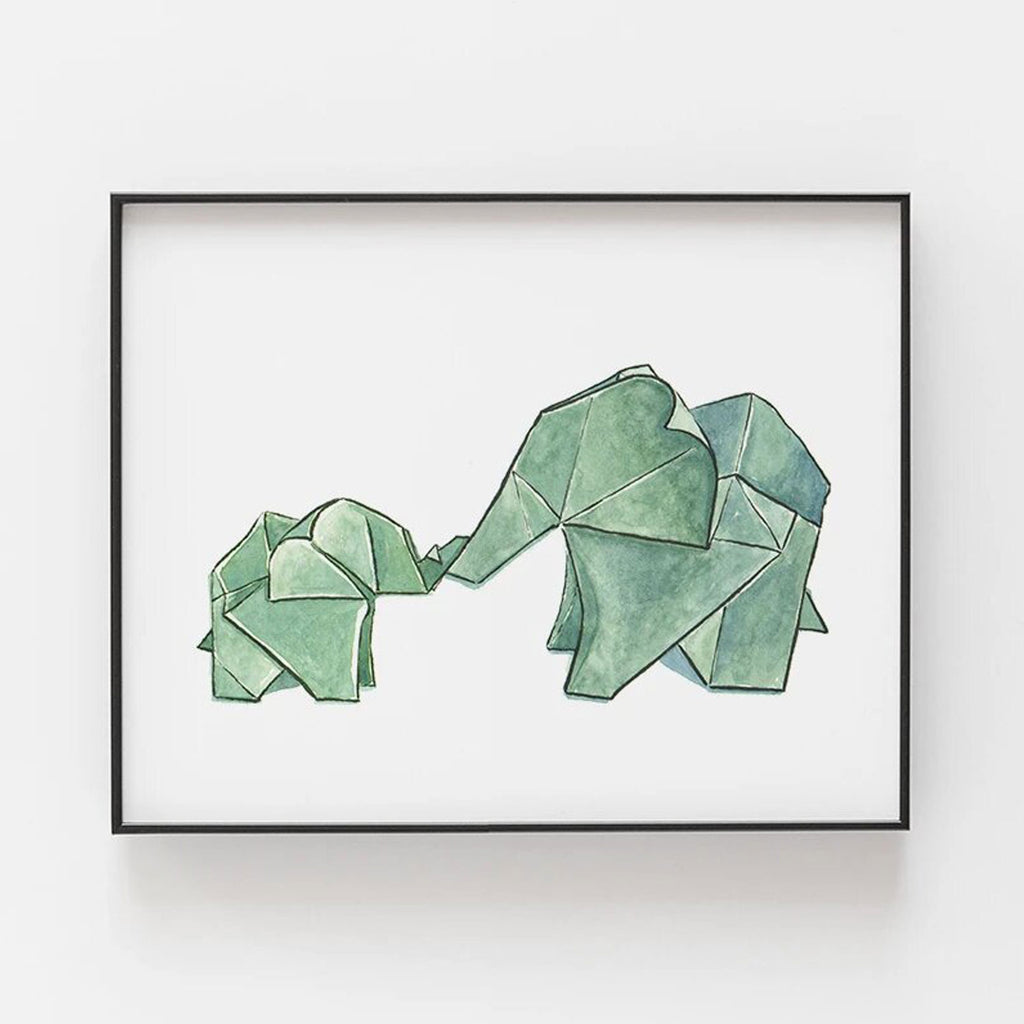 Origami Elephants Wall Print by Gotamago
