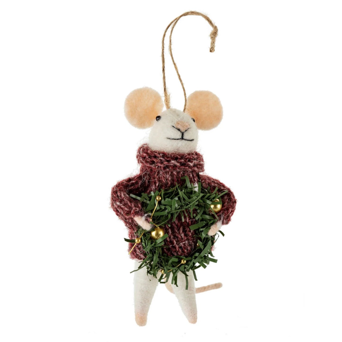 Felted Mouse Ornament Jolly Jules | Turtleneck and Wreath