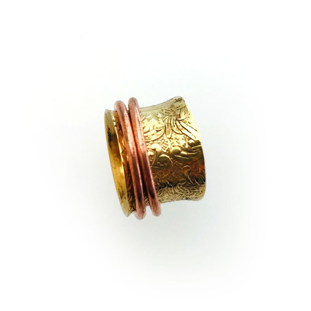 Twang & Pearl Meditation Ring Brass Tapestry Stamped | Made in India