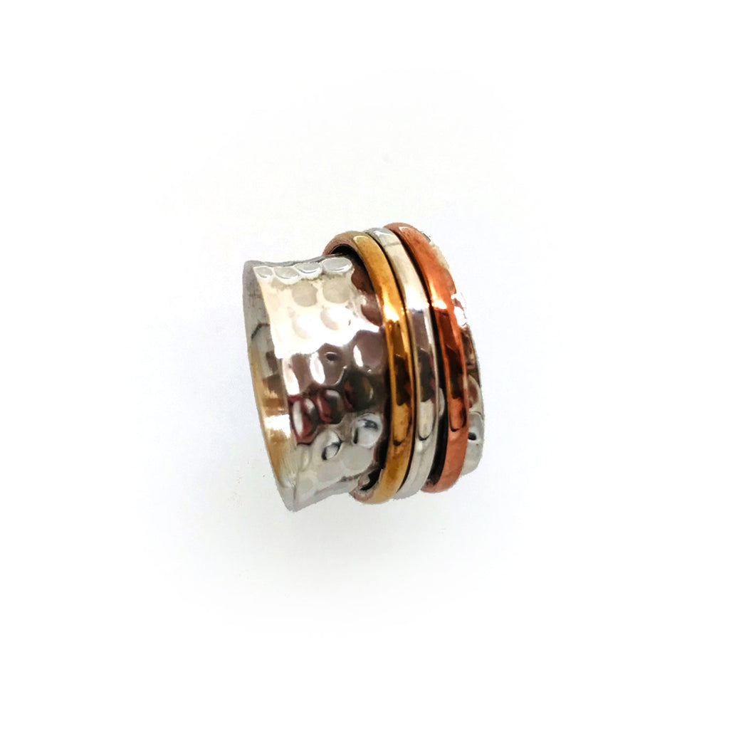 Twang & Pearl Meditation Ring Silver Hammered | Made in India