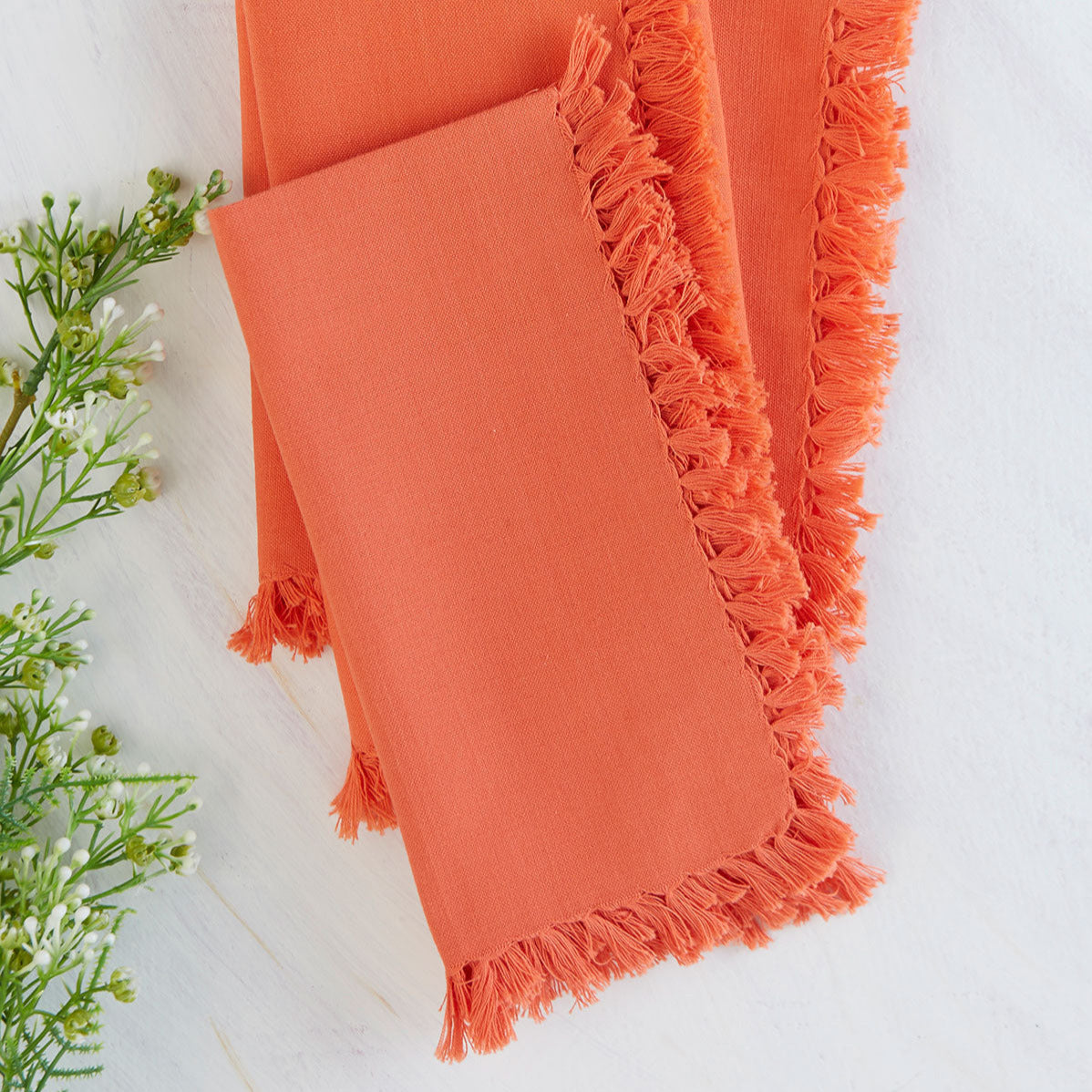 April Cornell - Fringed Napkins - Set of 4- Orange
