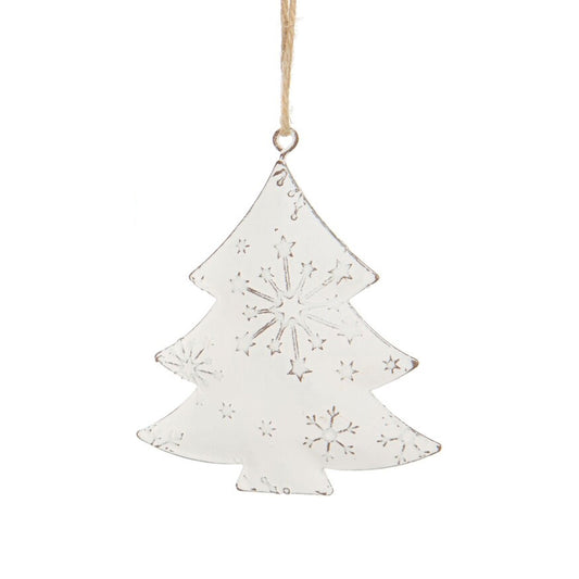 Stamped Metal Ornaments, Heart, Tree, Star | White