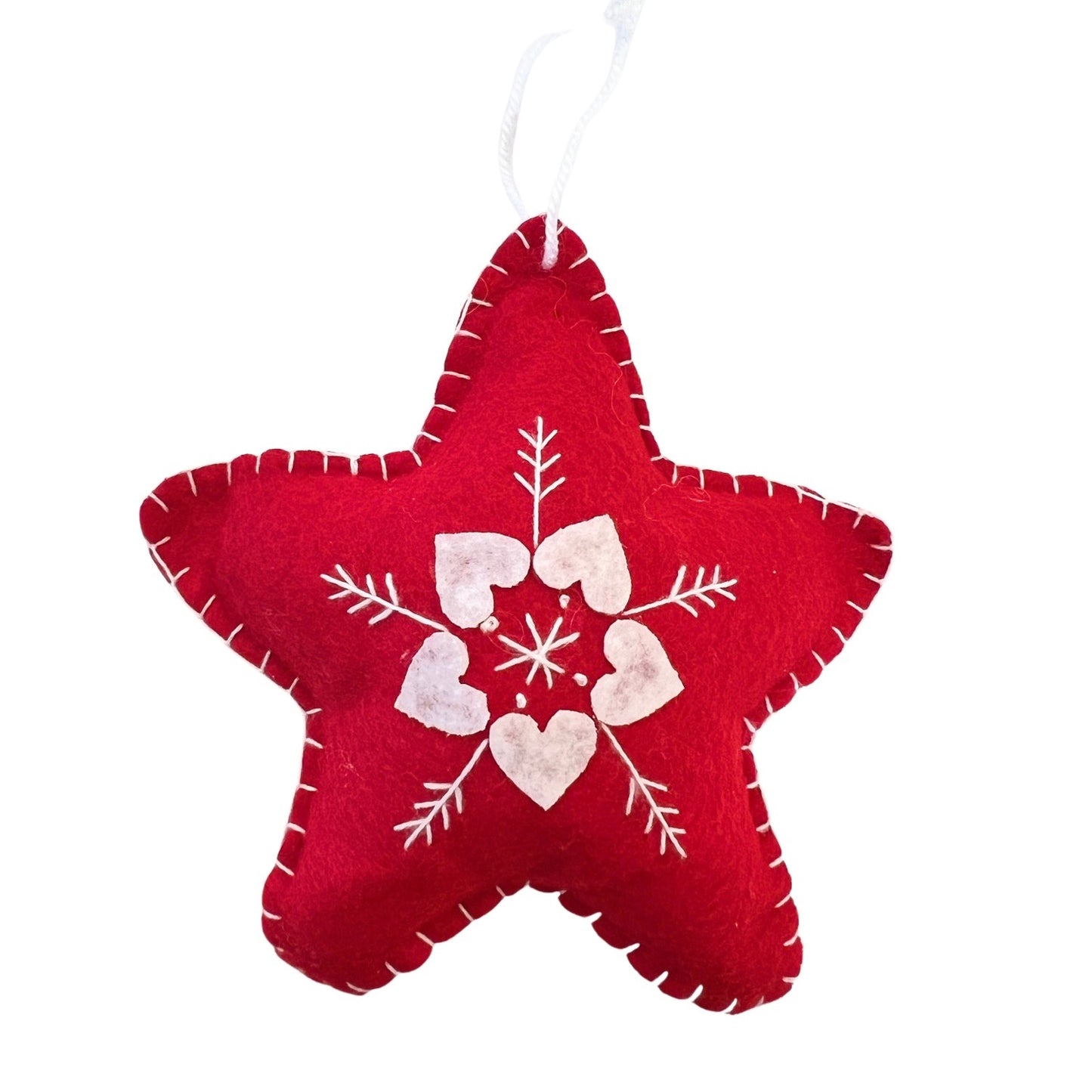 Felt Holiday Ornaments with Flower Motif | Red