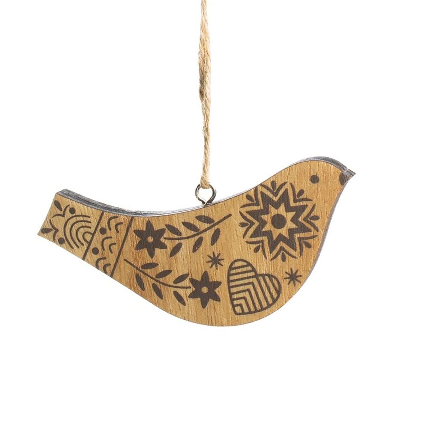 Printed Wood Bird Ornaments | Natural