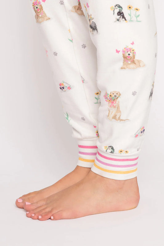 PJ Salvage Garden Party Dogs Jampant | Ivory, Designed in the USA