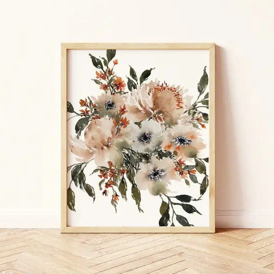 Paperbec Design Co. Bohemian Beige and Rust Loose Florals Art Print