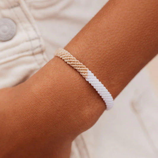 Pura Vida Half Flat Woven Bracelet | Neutral, Handmade in Costa Rica