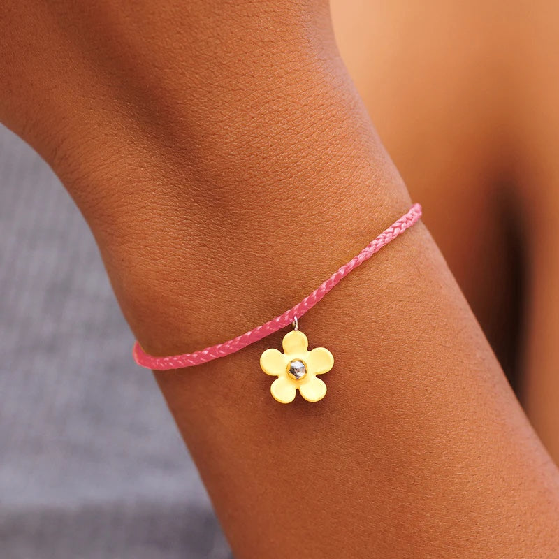 Pura Vida Solstice Flower Charm Bracelet | Pink & Yellow, Handmade