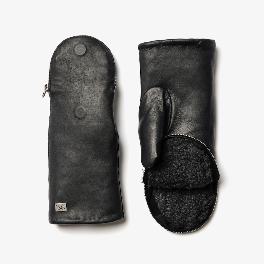 Soia & Kyo Betrice Black Leather Mittens | Designed in Canada