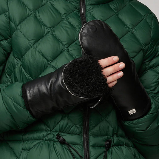 Soia & Kyo Betrice Black Leather Mittens | Designed in Canada