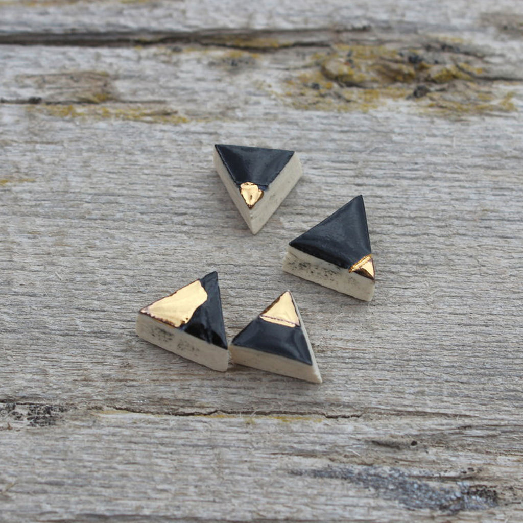 Slade Goods Gold Trim Triangle Stud Earrings | Black Ceramic