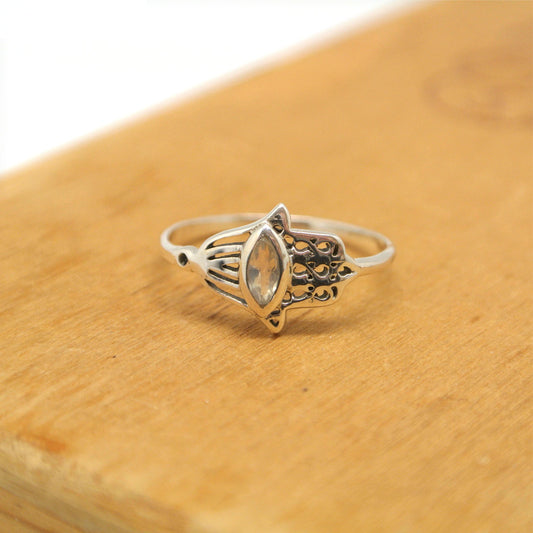 twang and pearl sterling hamsa ring cubic zirconia