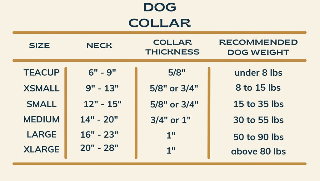 The Oxford Dog Dog Collar | Size Guide