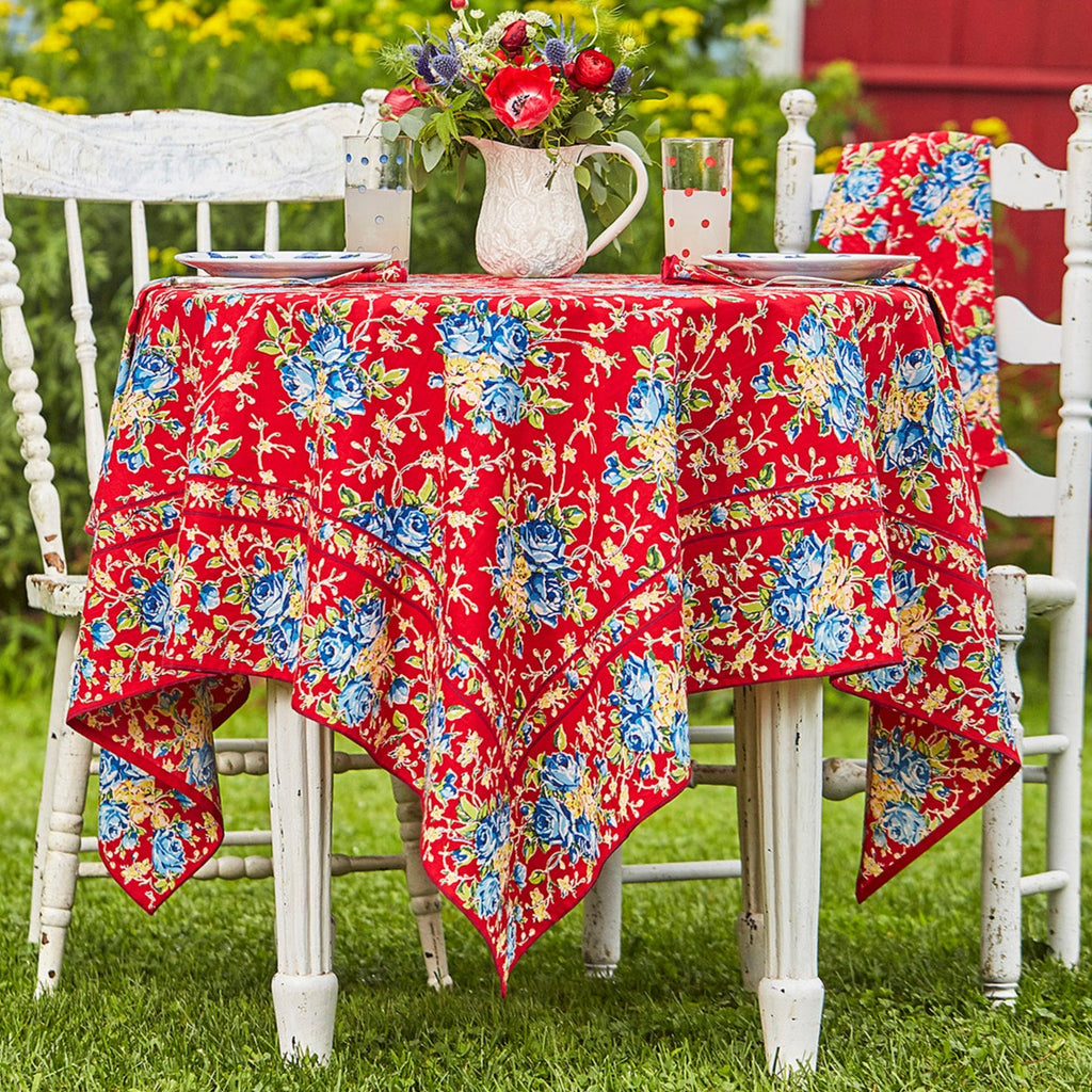 April Cornell Cotton Tablecloth Viola Rose Red | Designed in Canada
