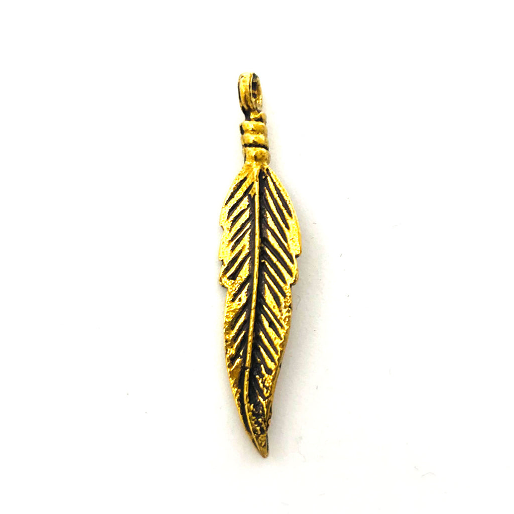 Twang & Pearl Brass Charm Pendant | Feather, Made in India