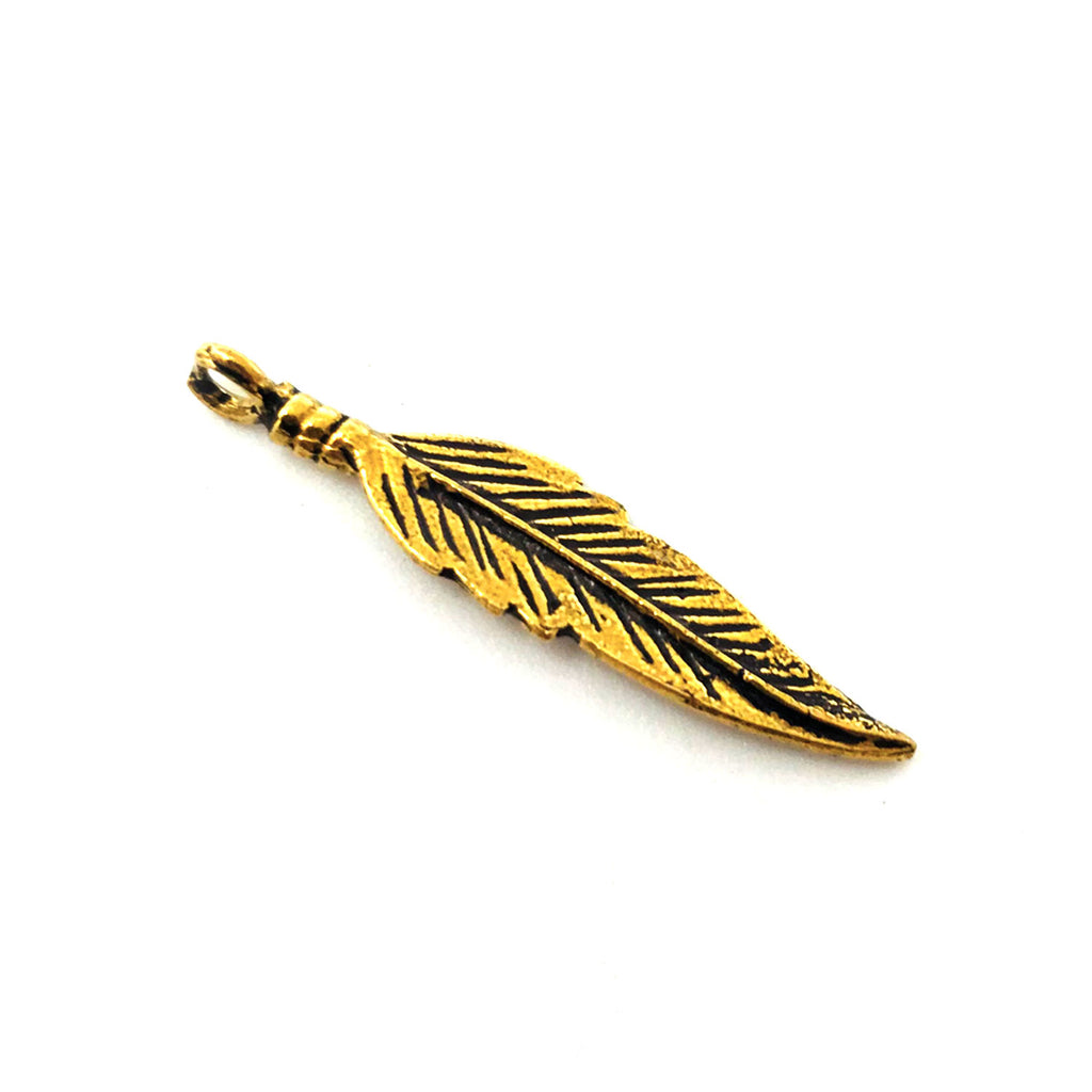 Twang & Pearl Brass Charm Pendant | Feather, Made in India