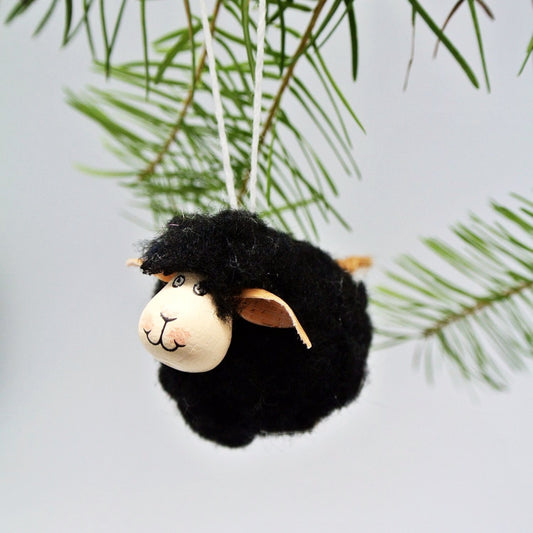 Wooly Sheep Ornament | White & Black