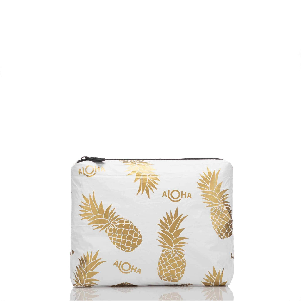Aloha Small Pineapple Fields Pouch | Gold/White, Designed in the USA