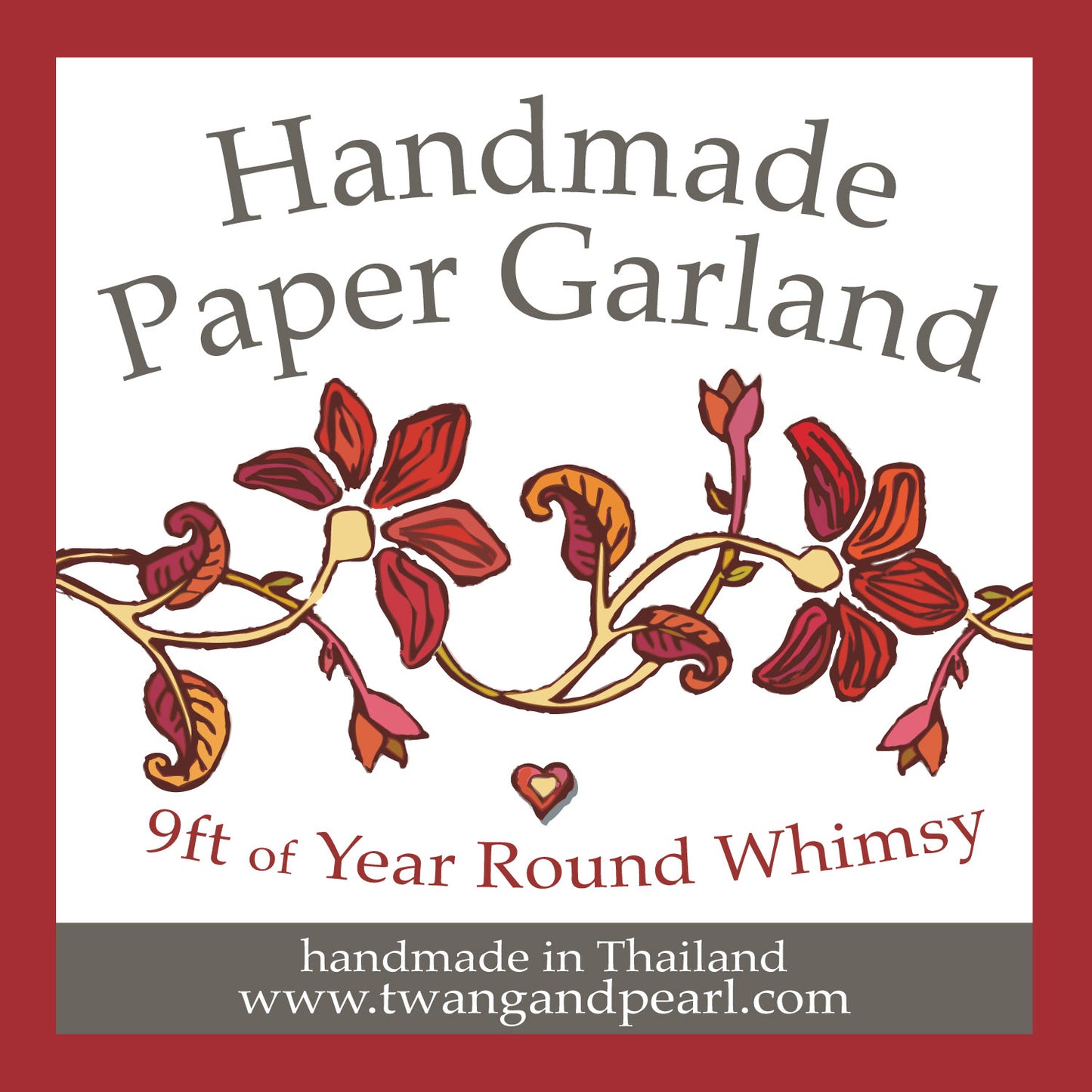 Handmade Paper Garland | Spring, Made in Thailand, 9' Long