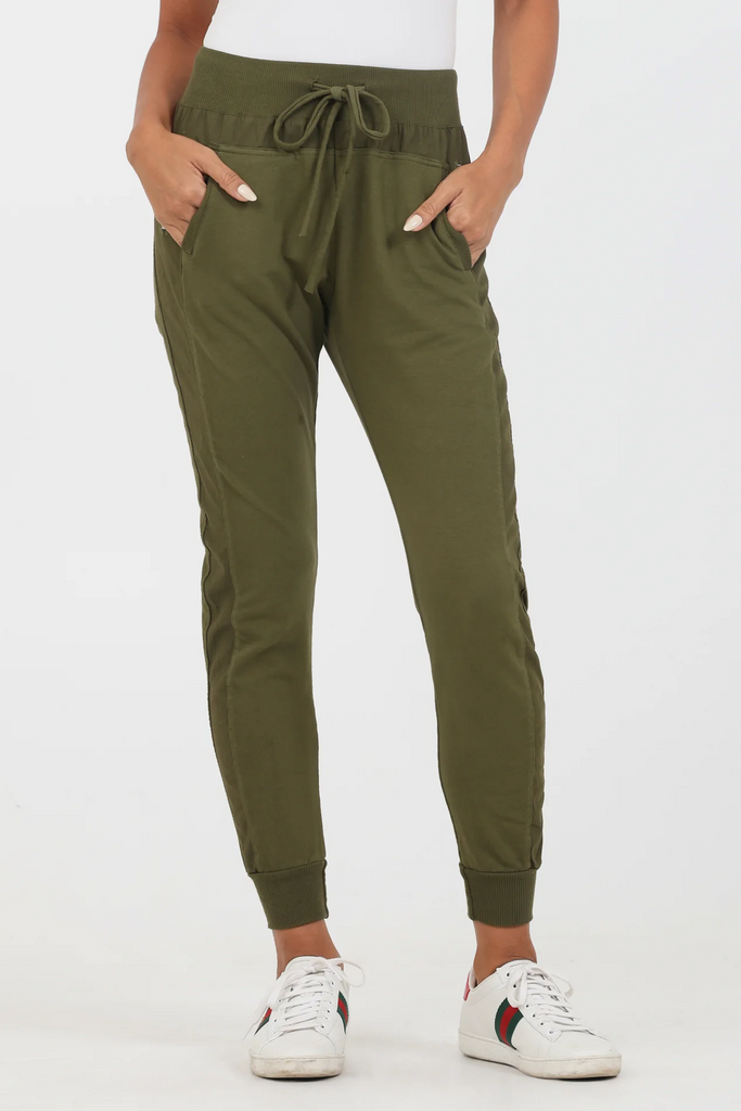 Suzy D Ultimate Joggers Cotton Joggers | Military, Made in Italy