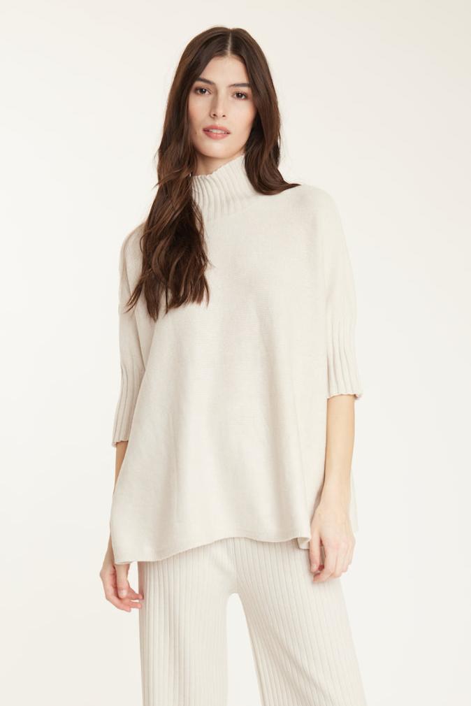 Pistache Ribbed Funnel Neck Sweater | Chantilly Cream