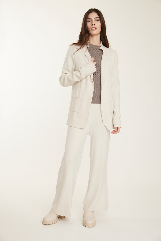 Pistache Ribbed Knit Pant | Chantilly Cream, Made in Italy