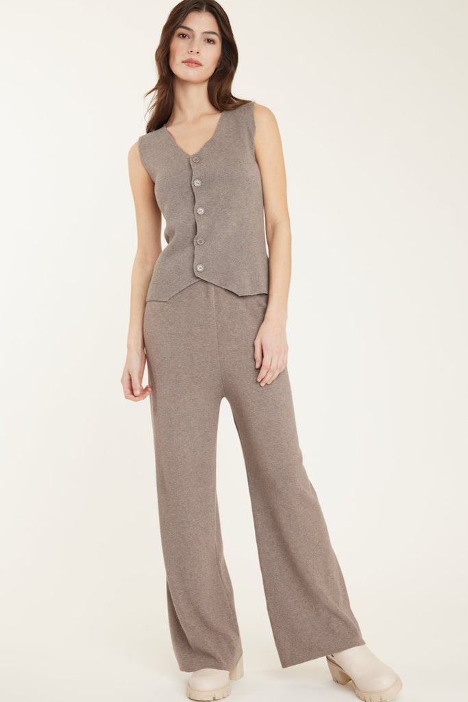 Pistache Ribbed Knit Pant | Taupe Blend, Made in Italy