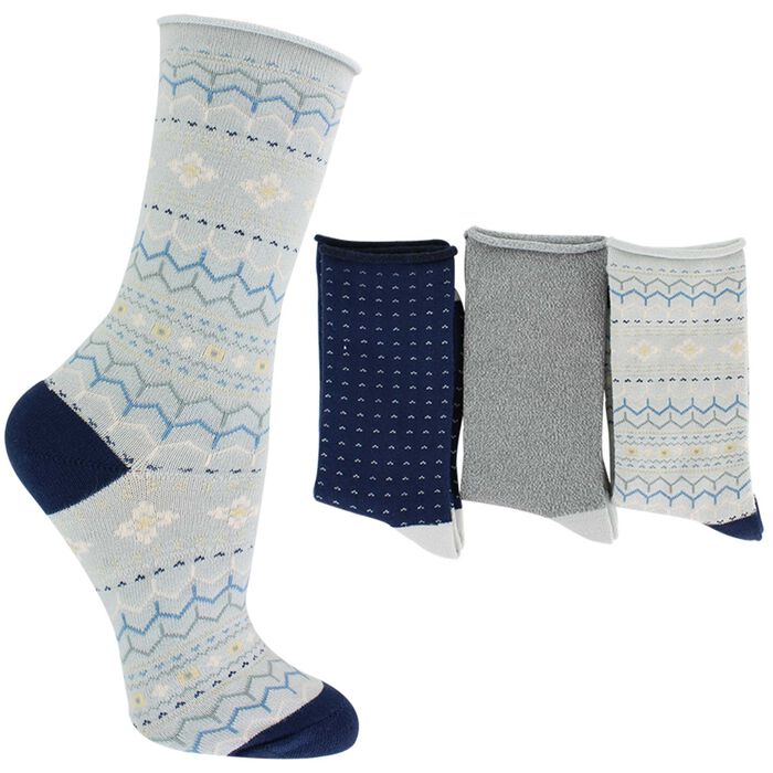 Lemon 3 Pack Women's Recycled Pillowy Crew Socks | Blue Combo