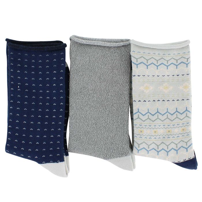 Lemon 3 Pack Women's Recycled Pillowy Crew Socks | Blue Combo