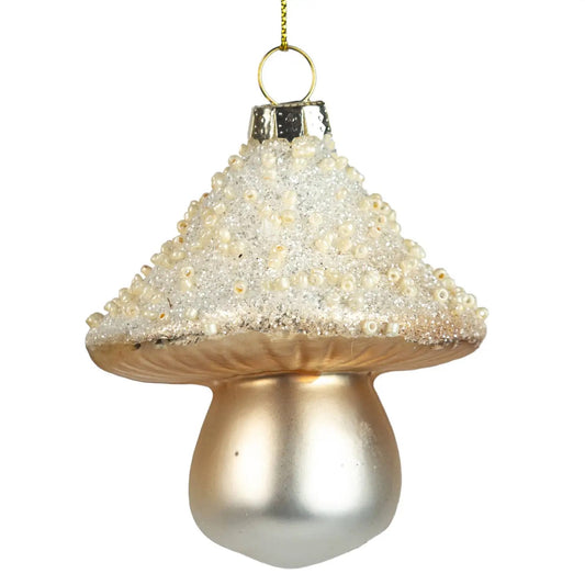 Glass Mushroom Ornament - Gold and Cream