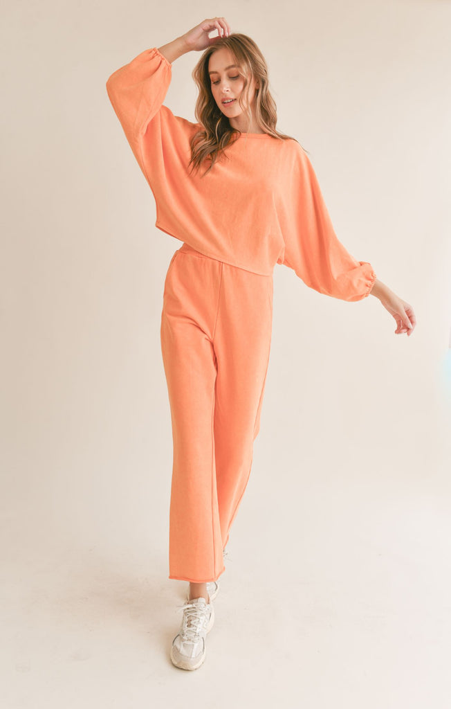 Sadie and Sage Terry Dolman Sleeve Top, Washed Orange| USA Designed