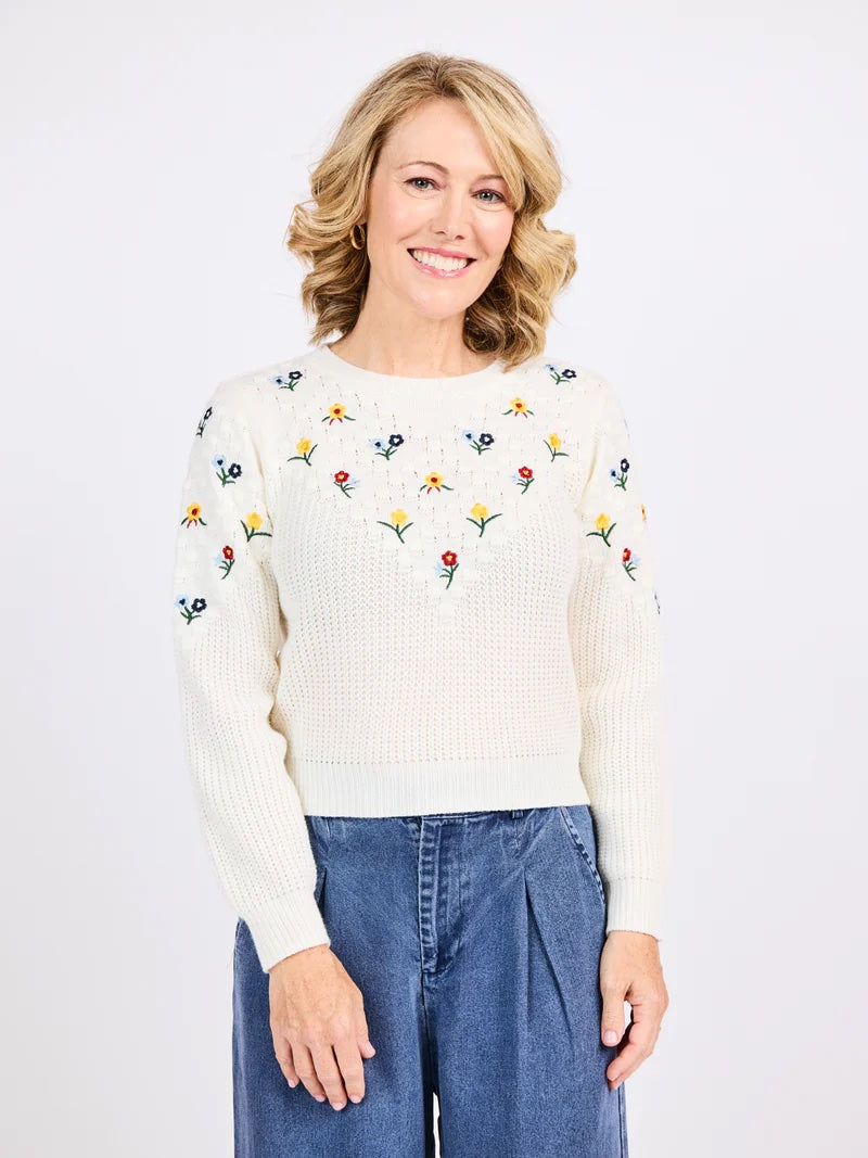 Bettie Embroidered Sweater - Ivory
